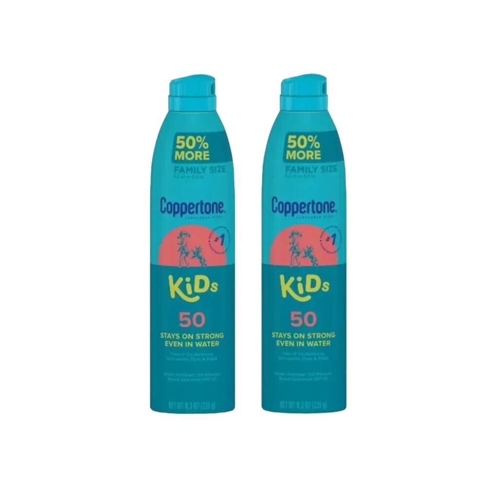 2 Pack Coppertone Kids Sunscreen Spray SPF 50 Family Size 8.3 oz Water Resistant